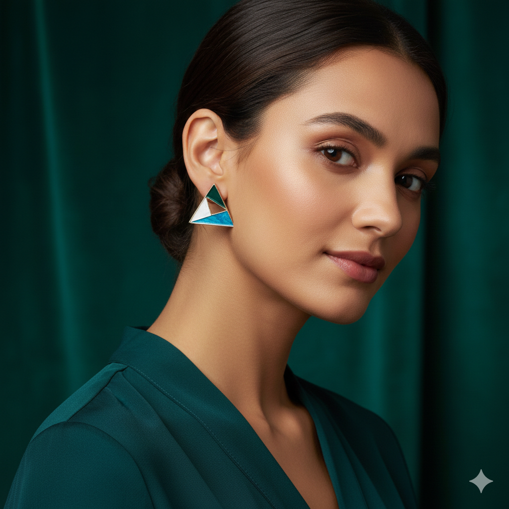 Trigon Enamel Gold Earrings