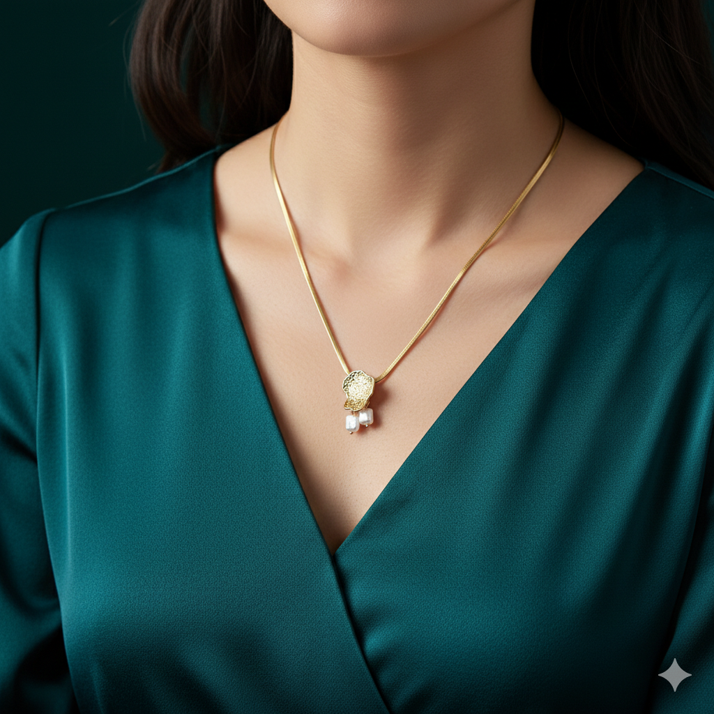 Snake Chain Necklace With Baroque Pearls