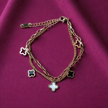Clover Charm Rose Gold Layered Bracelet