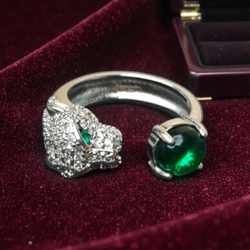 The Emerald Cabochon Panther Adjustable Ring