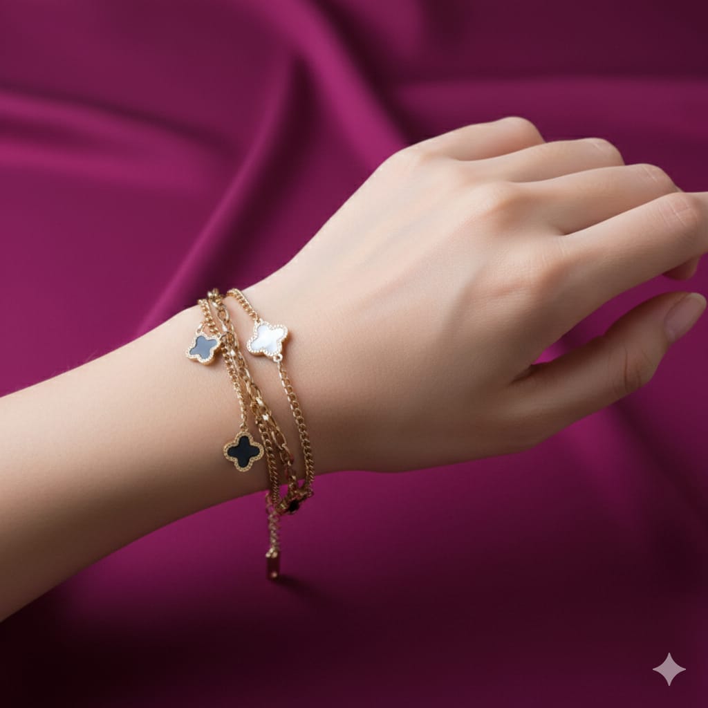 Clover Charm Rose Gold Layered Bracelet