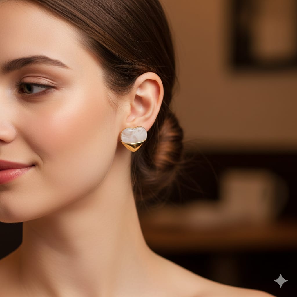 Timeless Clear Quartz Gold Heart Earrings